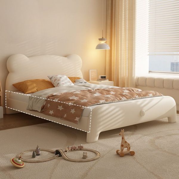 "Ivory Modish Upholstered Standard Children Bed with Vinyl Leather, Headboard, Footboard, and Coir Mattress"