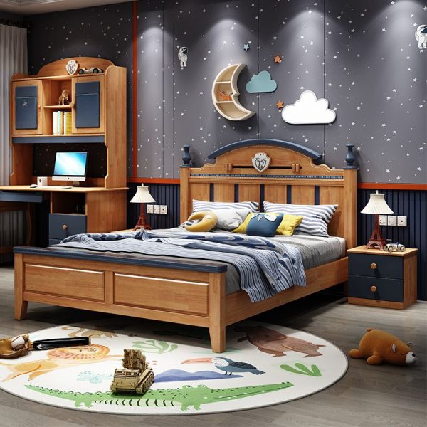 "Brown Trendy Rubberwood Standard Children Bed with Coir Mattress, Headboard & Footboard for Boy/Man+"