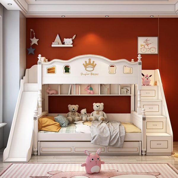 "Versatile Kids Bunk Bed with Multiple Drawers, Cabinets, Trundle Bed and Slide"