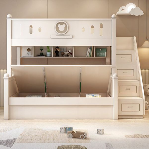 "Fun Kids Bunk Bed with Multiple Drawers, Cabinets, Slide, and Included Trundle Bed Mattress"