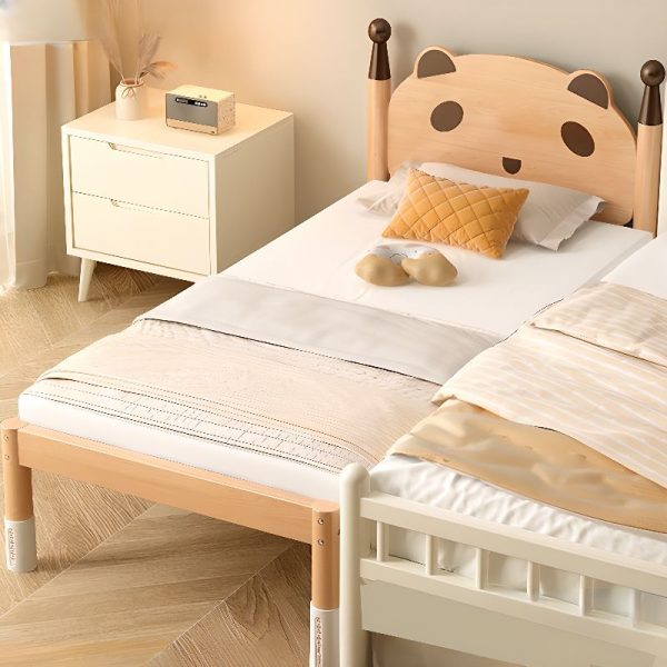 "Natural Color Casual Standard Children Bed with Animal Theme, Beech Wood, Headboard, Coir Mattress - Gender Neutral"