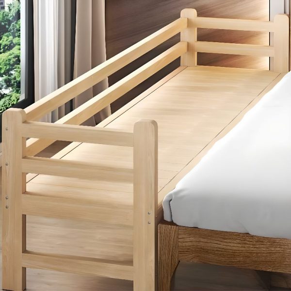 "Natural Color Casual Natural Wood Standard Children Bed with Detachable Guardrails - Gender Neutral"