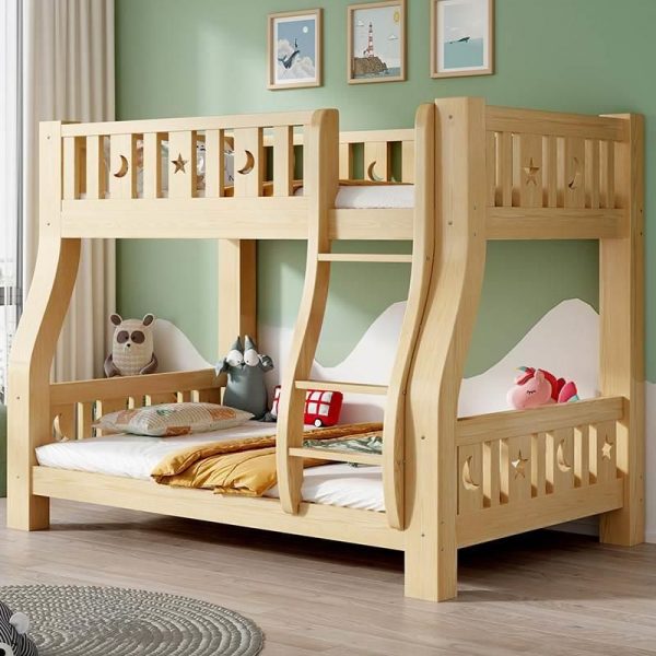 "Natural Color Wood Bunk Children's Bed with 2 Drawers Underbed Storage, Ladder, Guardrail, and Support for Multiple Mattress Sizes"