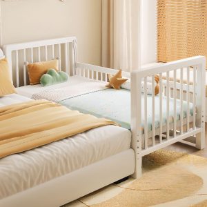 "Chalk Art Deco Alloy Standard Children Bed with Coir Mattress and Guardrail for Gender Neutral"