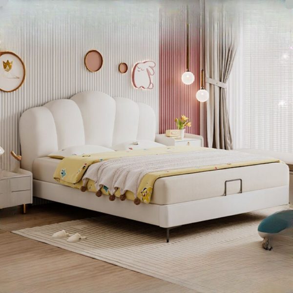 "Minimalist Standard Children Bed, White, Pu Leather Upholstered, Mattress, Headboard, Gender Neutral"