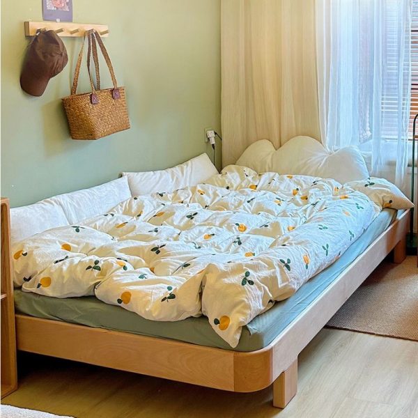 "Natural Color Casual Lumber Panel Children Bed with Coir Mattress, Gender Neutral"